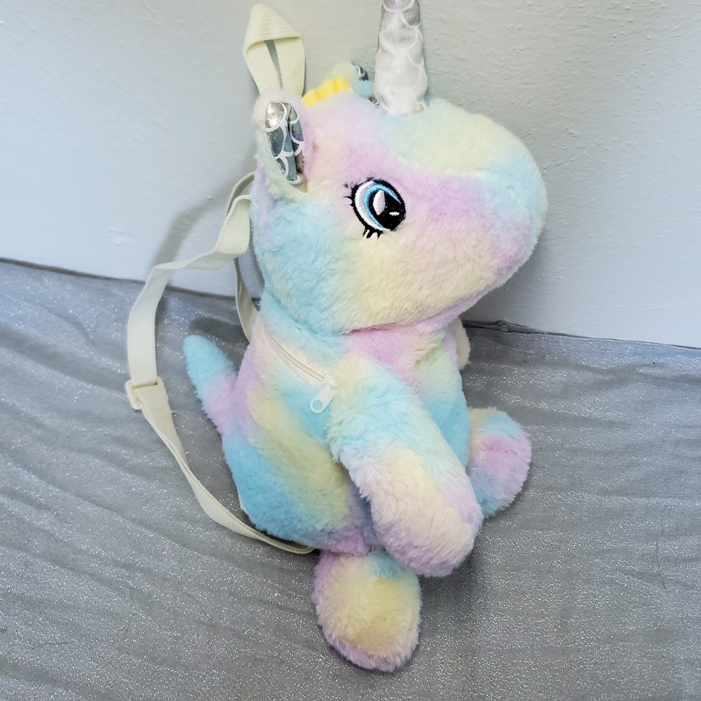 Kids Plush Rainbow Unicorn Backpack Bag with Zipper Closure‎